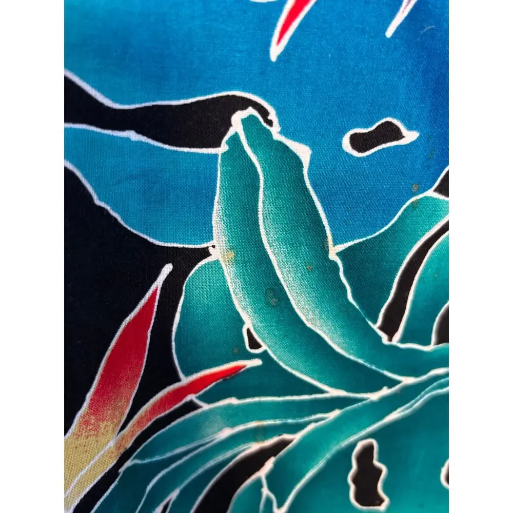 Hilo Hattie Hawaiian Dress Teal Tropical Leaf Cotton Ruffle Off Shoulder Muumuu - Picture 11 of 12